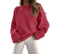 QTUN Ladies Jumpers Crewneck Long Sleeve Jumpers for Women Oversized Fuzzy Knit Chunky Warm Pullover Sweater Top Red