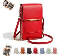 QTVKMAS Elegant Women's Touchscreen Crossbody Phone Purse, Anti-theft Leather Messenger Bag, Mobile Phone Purse with Clear Window for Shopping(Red)