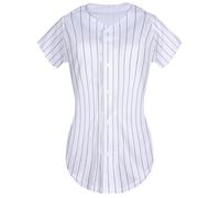 QTWW INC Womens Baseball Jersey Button Down Softball Jersey Short Sleeve Tee Hip Hop Shirt Active Team Sports Uniforms, White&stripe, S