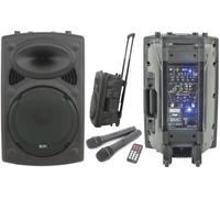 QTX 12" Active Portable PA Speaker System - inc 2 Wireless VHF Microphones and Trolley