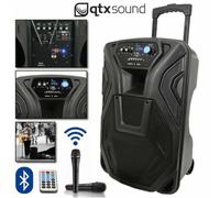 QTX Busker 12 Portable PA Speaker Karaoke USB SD FM Bluetooth + 2 Mics & Remote