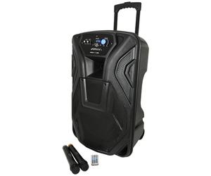 QTX Busker 15 Portable PA System with Wireless Microphones & Remote Control Bluetooth Trolley Speaker, Battery-Powered Loudspeaker for Karaoke, Outdoor Events, Mobile DJs & Party Entertainment