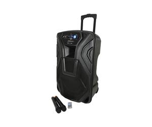 QTX Busker-15 Portable Speaker with VHF Mics, Media Player and Bluetooth Connectivity