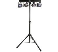 QTX Derby FX Bar LED Disco Party Light Bar Tripod Stand, DMX Sound Active | DJ light bar for parties, stages and small venues - 2 RGBW PAR lights, 2 Derby effects, IR remote and DMX512 control included