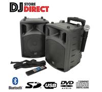 QTX PAV8 Portable Karaoke PA Speaker System Bluetooth SD USB CD DVD + UHF Mics