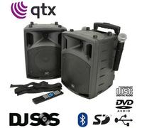 QTX PAV8 Portable Karaoke PA Speaker System Bluetooth SD USB CD DVD + UHF Mics