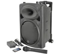 QTX | QR10PA Portable PA Speaker System with Bluetooth, TWS Stereo, UHF Wireless Microphone, USB/SD/FM Media Player, Rechargeable Battery, Trolley, Compact Wireless Amplifier