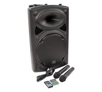 QTX , QR12BT PA: Powerful Portable PA with Bluetooth Connectivity, Two Wireless Mics, Internal Rechargeable Battery, Trolley Handle and Wheels