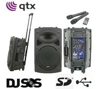 QTX QR15PA Portable Rechargeable PA System + Wireless Microphones USB SD & MP3