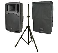 QTX QX15A 500W Powered DJ Band 15" PA Speaker or Monitor + Mixer + Stand + Cover