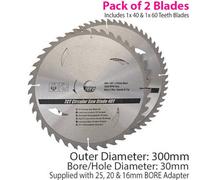 Qty 2 300mm X 30mm Tct Circular Saw Blades 40T 60T 25mm 20mm 16mm Rings