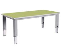 Qty 4 - Elite Height Adjustable Rectangular School Classroom Table, Silver Frame, Summer Blue Top, PU Grey Edge