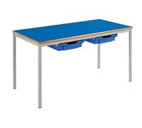 Qty 4 - School Classroom Tray Tables, 8-11 Years - 120wx60dx64h (cm), Speckled Grey Frame, Blue Top, Blue Trays