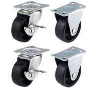 Qty. 4 x 40mm Swivel & Fixed Castors with Brakes - Furniture, Appliance & Equipment Small Black Plastic Wheels by Bulldog Castors - Max 100Kg Per Set