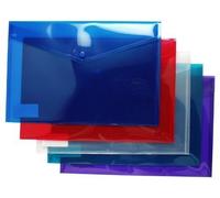 Qty 50 SMCO Assorted Document Wallet Folder Plastic A4 Popper Stud Closing Hard Wearing With ID Holder Document Folders, a safe and stylish way to store and carry documents Manufactured from hard wearing transparent polypropylene with a press-stud closing mechanism keeping contents secure Suitable for A4 plus papers 5 each blue purple yellow green red