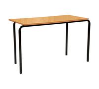 Qty 6 - Educate Crush Bent Rectangular School Classroom Table 14+ Years (MDF Edge), 120wx60dx76h (cm), Dark Grey Frame, Beech