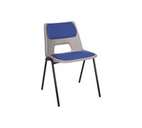 Qty 6 - Educate Polypropylene Stacking School Classroom Chairs With Seat & Back Pad, 14+ Years - 44wx37dx46h (cm), Light Grey Frame, Light Grey Shell