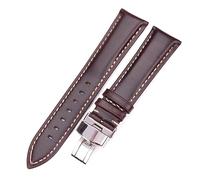 QTYQWC 18-24mm Women Men Vintage Smooth Watch Band Strap Dark Brown Genuine Leather Bracelet Metal Butterfly Deployment Clasp Buckle