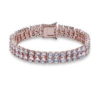 QTYQWC 18K Gold Moissanite Double Round Tennis Bracelet,8 Inch Length,Stunning Jewelry Gift for Men