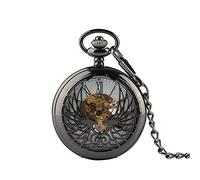 QTYQWC Antique Black/Bronze Hollow Phoenix Carving Mechanical Pocket Watch Roman Numeral Display Pin Chain Retro Clock Art Collectibles