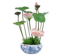 QTYQWC Artificial Lotus Flowers in Ceramic Vase Large Potted Lotus Leaf Flowers Arrangement for Living Room Dinning Table Centerpiece Home Decor