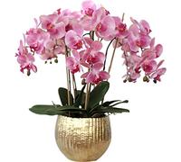 QTYQWC Artificial Orchid with Vase, 5 Heads Pink Phalaenopsis, Faked Silk Flowers Plant, Artificial Flower for Home Decor Table Centerpiece Office Wedding Party Decoration