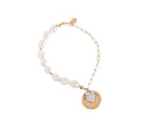 QTYQWC Bracelets for Womens Personality Simple Baroque Natural Pearl and Lava Women 925 Light Brown