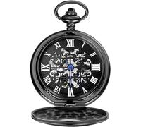 QTYQWC Classic Retro Black Four-Leaf Clover Classic Nostalgic Watch Fashion Perspective Back Cover Mechanical Pocket Watch