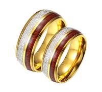 QTYQWC Couple Rings Stainless Steel Set, Set Rings for Couples Size 7-12 8MM Gold Ring Inlay Wood