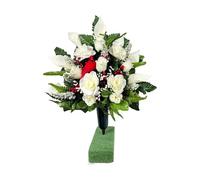 QTYQWC Cream Calla Lilies Cemetery Cone, Roses Berries a Cardinal Grave Flowers for Lperfect Memorial Decoration 12 Bundles Artificial Flowers Outdoor Fake Fall Fl