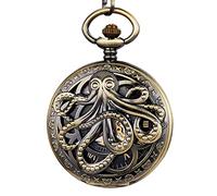 QTYQWC Gold Octopus Mechanical Pocket Watch Steampunk Skeleton Hand-Wind Flip Clock Watch with Chain for Men Women Collection
