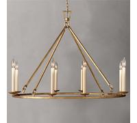 QTYQWC Gold Wagon Wheel Chandelier Rustic 35.4'' Candle-Shaped Metal Chandeliers Antique Brass Round Ceiling Hanging Light Fixture (8-Light)