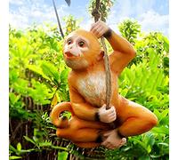 QTYQWC Golden Monkey Hanging Statue,Chimpanzee Baby Animal Figurines,Resin,Full Color,for Garden Decor Yard Art Lawn Ornaments,D