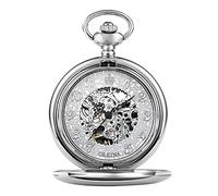 QTYQWC Golden Sliver Smooth Automatic Mechanical Pocket Watch Chain Hand Winding Hollow Pocket Watch for Men Women