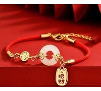 QTYQWC Real Jade Adjustable Red String Bracelet Good Luck Peace Buckle Hetian Jade Red Rope Bracelet Female Temperament Jade Peace Buckle Bracelet Fortune