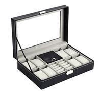 QTYQWC Jewelry Box Leather Jewelry Display Container Watch 8+2 Slots Grids for Ring Ear Stud Earrings Watches Storage Organizer Portable