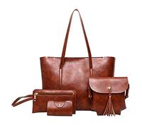 QTYQWC Laptop Handbags For Women Mens Shoulder Bag Small Leather Casual Women Handbag 4 Set Shoulder Bag Handbag Tote Holder Shopper Purse Bags Backpack With Laptop Compartment Ladies Handbags