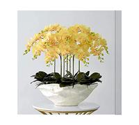 QTYQWC Large Artificial Orchid with White Vase Decorative Pu Phalaenopsis Artificial Flowers Arrangement Potted Fake Plants Table Centerpieces Living Room Home Decor
