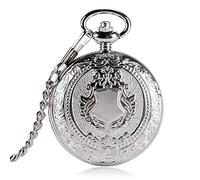 QTYQWC Luxury Fashion Silver Shield Design Pocket Watch Men Women Clock Mechanical Hand-Winding Gift Chain