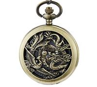 QTYQWC Mechanical Pocket Watch Dragon Play Ball Steampunk Skeleton Hand-Wind Flip Clock Watch with Chain for Men Women Collection