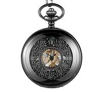 QTYQWC Mechanical Pocket Watch Hollow Black Dial Hand-Winding Men Collection Cwatch Clock/D