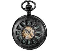 QTYQWC Mechanical Pocket Watch Hollow Black Dial Hand-Winding Men Collection Cwatch Clock/D