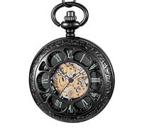 QTYQWC Mechanical Pocket Watch Hollow Black Dial Hand-Winding Men Collection Cwatch Clock/D