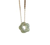 QTYQWC Natural Hetian Jade Plum Blossom Pendant Necklace 925 Sterling Silver Electroplated Gold Clavicle Chain Hollow Exquisite Jewelry,Light Green