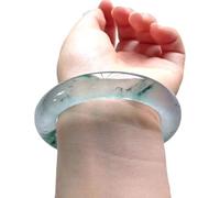 QTYQWC Natural Jade Bangle,Translucent Color Floating Green Flower Jade Bangles,Ladies Medium Wide Jade Jade Bangle Bracelet,Jewelry,for Family,for Friend,with Jewelry Box,54-64mm(56mm)
