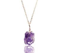 QTYQWC Natural Raw Stone Crystal Necklace Irregular Wire Wrapped Pendant for Women Purple Crystal Flower