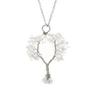 QTYQWC Natural Raw Stone Handcrafted Necklace Metal Wrapped Eternal Stone Long Unique Tree of Life Design