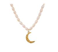 QTYQWC New 2025 Elegant Natural Pearl Jewelry Necklace Moon Pendant Stainless Steel Collar Waterproof Temperament For Women Decoration Jewelry Commemorative With You Accessories Trendy Best For Gift