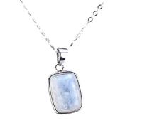 QTYQWC New 2025 Natural Rainbow Moonstone Sterling Silver/Copper Pendant Necklace Rectangle Jewelry For Women Her Gift Decoration Jewelry Luxury With For You Accessories Trendy Creative Best For Gift
