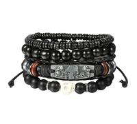 QTYQWC New 2025 Unisex Punk Skull/Helm Cross Leather Bracelet Charm Beads Jewelry Wristband Statement For Women Men Fashion Trendy Accessories Creative Gift For Women And Men
